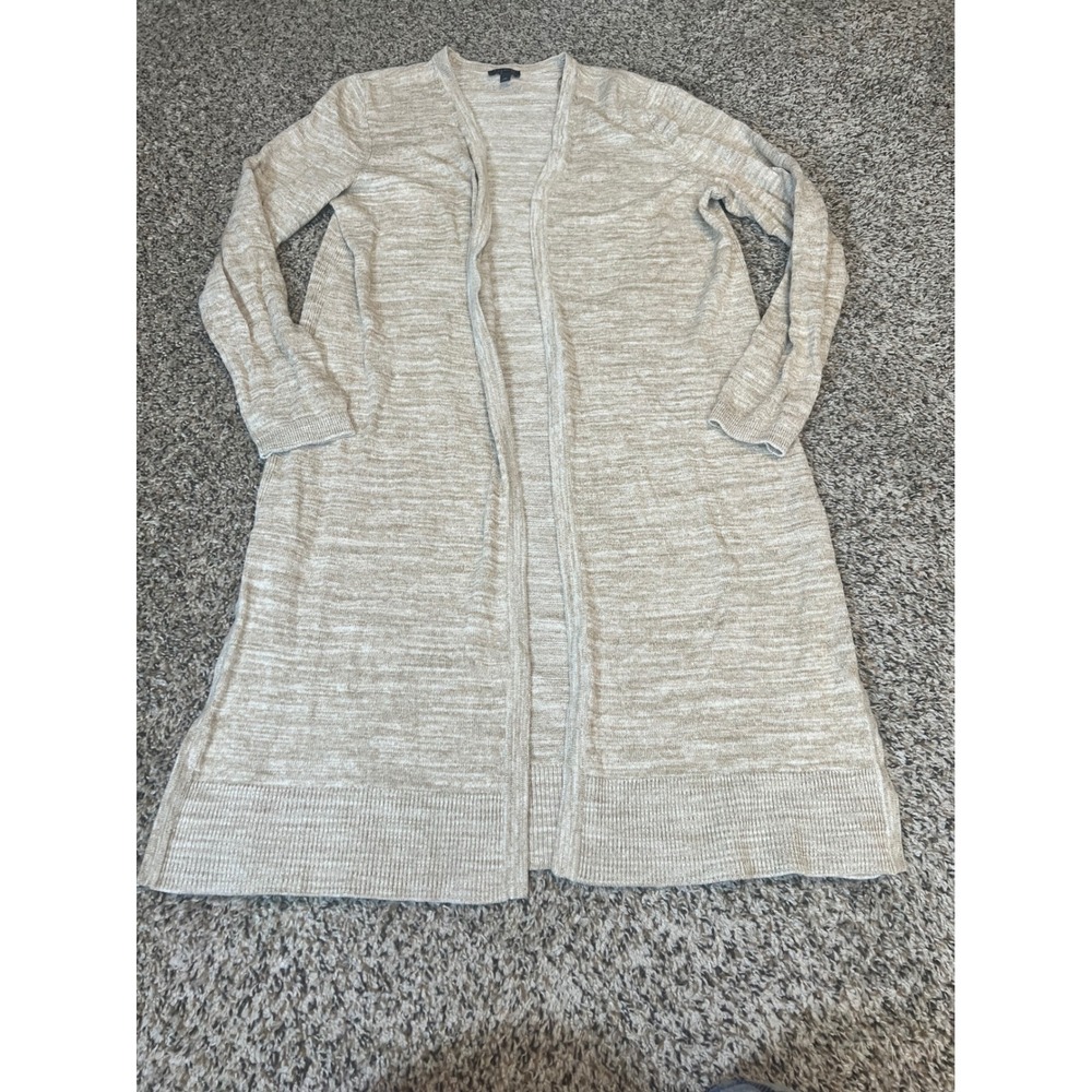 Talbotsβ Women's Long Open Front Cardigan Sweater Heathered Beige Size M